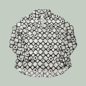 Plus Size XXL Geometric Ikat Tunic Blouse High Low Hem Career Casual Top